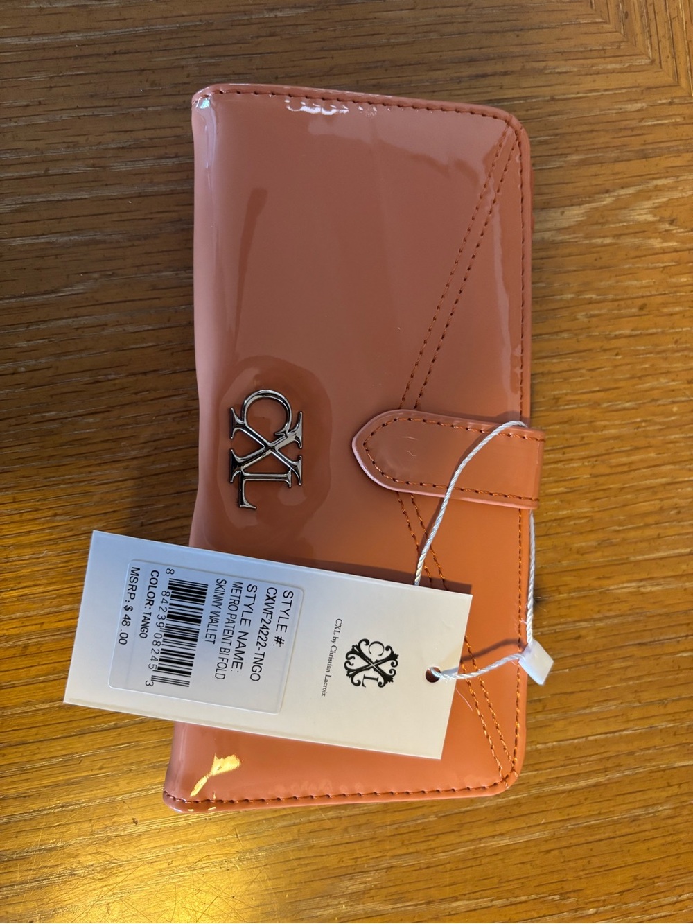 Christian Lacroix Glossy Coral Patent Wallet Phone Case with Logo Accent